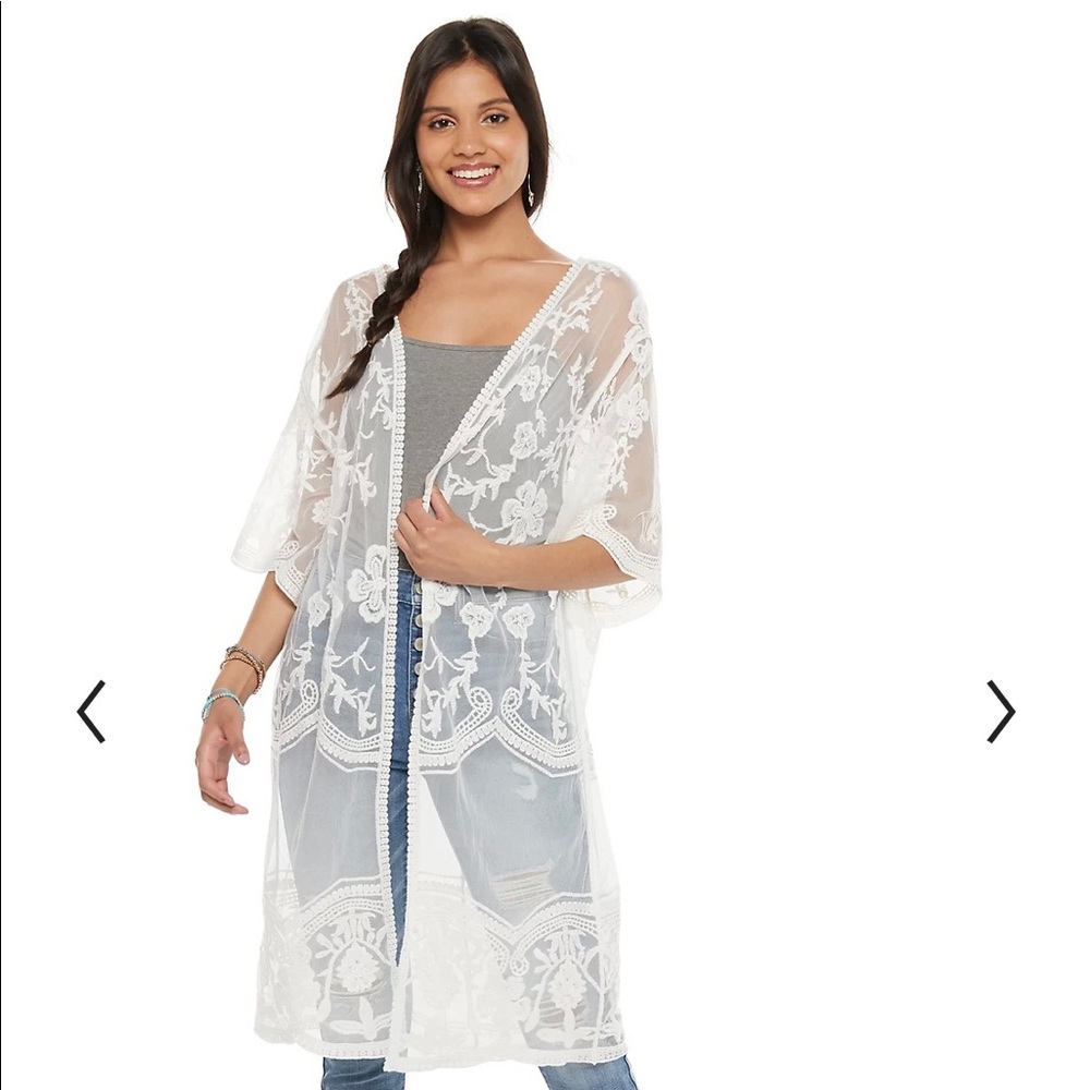 Macy’s Tie front sheer floral lace cover up